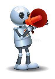 Robot speaking into a megaphone