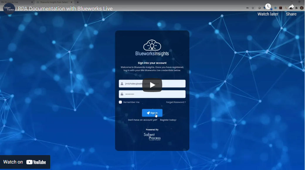 Blueworks Insights login page - YouTube video screenshot