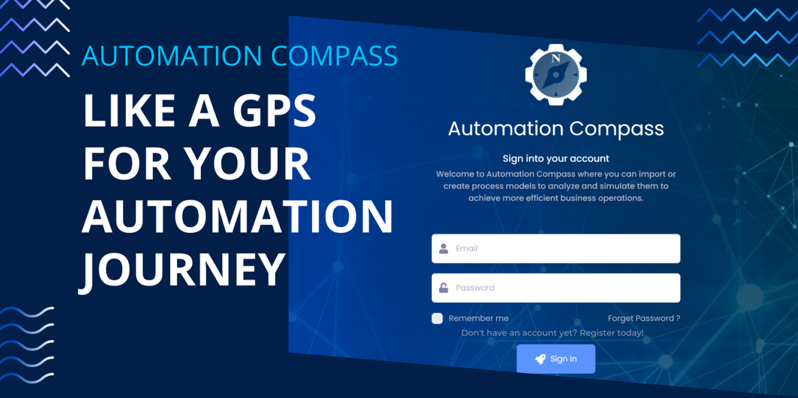Automation Compass login screen - Like a GPS for Your Automation Journey